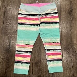 Ivivva Aqua Blue & Pink Abstract Striped Athletic Cropped Leggings Size 14